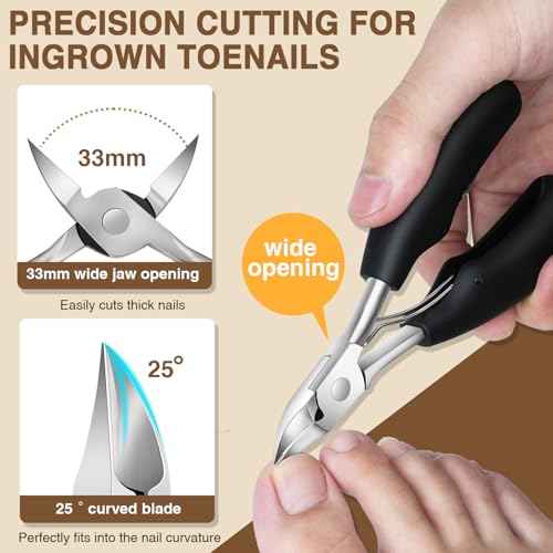 Toenail Clippers for Thick Toenails 6Pcs, Long Handle Nail Clippers for Seniors Angled Head with Catcher, 45¡Æ Slanted Toe Nail Clippers Curved Blade, Ergonomic Wide Jaw Opening Heavy Duty