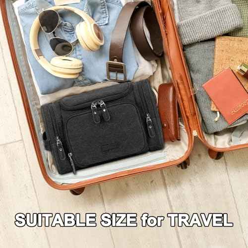 ZOMFELT Travel Toiletry Bag for Men, Canvas Toiletry Dopp Kit Organizer with Wet Pocket, Water-resistant Multiple Pockets Shaving Bag for Gym Essentials and Toiletries Accessories, Black