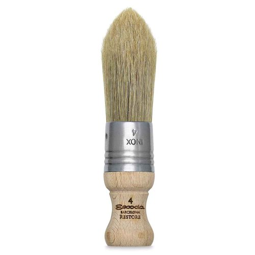 Global Art Materials Natural Bristle Pointed Restore Premium Stubby Oval Brush, 4/Medium