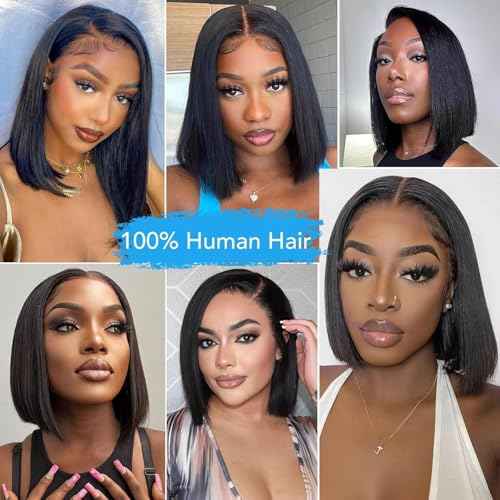 Bob Wig Human Hair 10 Inch 13x4 Lace Front Wigs Human Hair Pre Plucked 200% Density Short Straight Bob Wig Natural Color Glueless Bob Wigs for Black Women