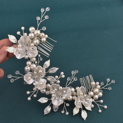 Bridal Hair Accessories, Pearl Adorned Wedding Hair Pieces for Brides, Flower Hair Combs for Bride