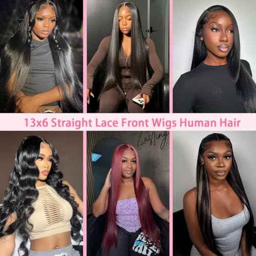 26 Inch 13x6 Lace Front Wigs Human Hair 200 Density HD Lace Front Wigs Human Hair Pre Plucked Glueless Wigs Human Hair for Women Straight Lace Frontal Wigs Natural Color (Natural Black, 26)