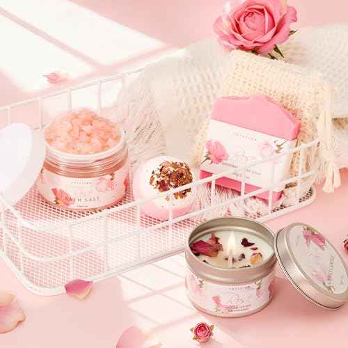 Gifts for Women, Birthday Gifts for Women, Bath and Body Gift Basket Mothers Day Gifts, Rose Home Spa Set Self Care Gift, Thank You for Mom Sister Her Teacher Friends Friendship