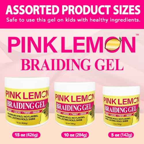 PINK LEMON Braiding Gel- Maximum Hold, No Flaking, Long Lasting Hold, High Shine. For Micro, Inter, Dread, Faux, Loc, Twist, Braid, Edge. (15 oz)
