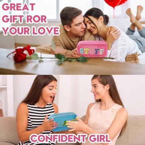 Swim Chenille Letter Makeup Bag,Waterproof Cute Women Clear Cosmetic Bags Sunscreen Organizer for Beach Pool Swimming Team Swimmers,Travel Toiletry SPF Zipper Pouches for Teen Girls (PINK-SWIM)