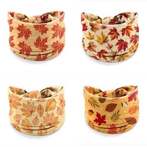 4 Pack Autumn Maple Leaf Headbands for Women, Thanksgiving Wide Stretchy Yoga Workout Hair Bands, Soft Non-Slip Fall Turban Headwraps for Running Makeup Everyday Use