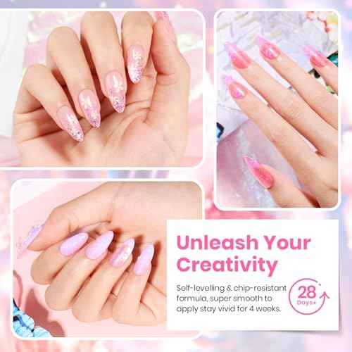 Beetles Gel Nail Polish Set - 28 Pcs Pastel Pink Yellow Green Blue Glitter Macaron Color Gel Polish Set Fluttered Eden Soak Off Nail Polish UV LED Nails Art Christmas Gifts for Women Girl