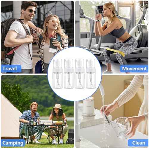 4 Pack 3.4 Oz (100ml) TSA Approved Travel Size Foam Pump Bottles for Toiletries Clear Travel Size Bottles Leak Proof with Labels
