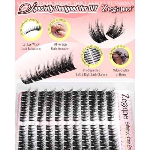 Cat Eye Lash Clusters With Spikes Manga Eyelash Clusters Wispy Cluster Eyelash Extensions C-Curly Left&Right Lash Clusters Anime Individual Lashes Pre-Mapped DIY Lash Extensions 10-18MM by Zegaine
