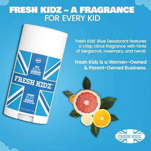 Fresh Kidz Deodorant Stick for Kids and Teens - Baking Soda and Aluminum-free 24 Hour Protection for Sensitive Skin - Boys "Blue", 2.65 oz / 75 g (2 Pack)