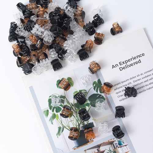 Cobahom 150PCS Extra Small Claw Clips for Thin Thick Hair, Super Mini No-Slip 0.55 Inch Tiny Hair Clips for Hair Styling, Small Hair Accessories for Women Girls, Brown, Black, Clear