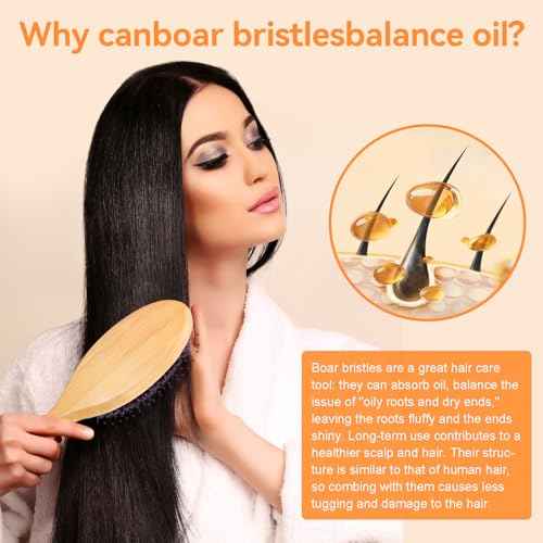 Boar Bristle Hair Brush 2PCS - Smoothes & Detangles All Hair Types, Boar & Nylon Bristle£¬Smooths Frizz and Prevents Breakage in Fine and Straight, for Women Men and Kids