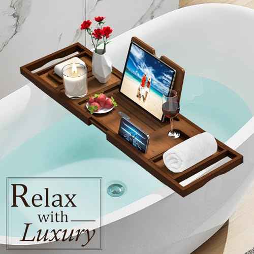 Premium Bathtub Tray Caddy - Bath Table Tray for Bathtub - Bath Tub Tray Table for Bathtub, Expandable Size, Fits Most Bath Tubs