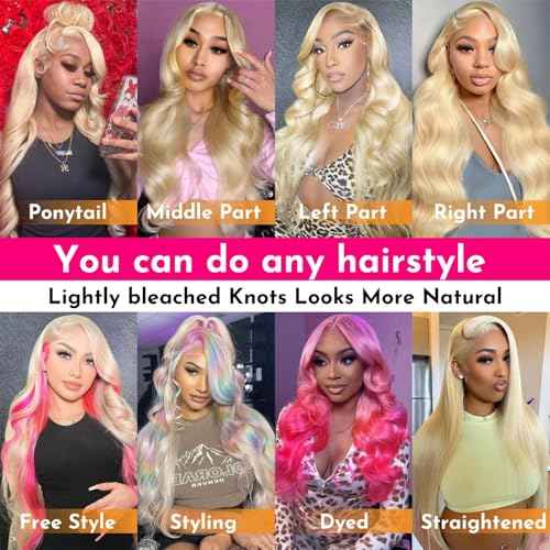 613 Lace Front Wigs Human Hair 13x1 Blonde Lace Front Wigs Human Hair 613 Blonde Wig Human Hair for Women Pre Plucked with Baby Hair Brazilian Blonde Body Wave Wigs 30inch