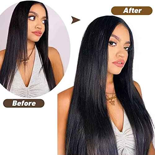 16" Clip in Human Hair Extensions Full Head 130g 7 Pieces 16 Clips 1B# Natural Black Double Weft Brazilian Real Remy Hair Extensions Thick Silky Straight (16", Natural Black)