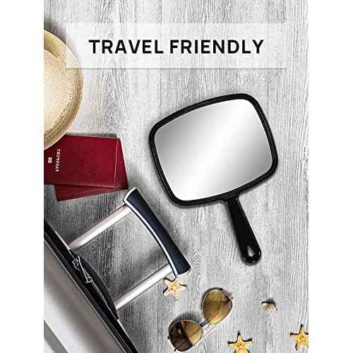 OMIRO 10.3" L x 7.4" W Hand Mirror, All Black Handheld Mirror with Handle