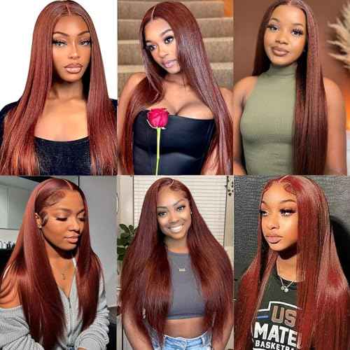 13x6 Reddish Brown Lace Front Wigs Human Hair Straight Human Hair Wigs for Women Reddish Brown 13x6 HD Lace Front Wigs Pre Plucked 26 Inch