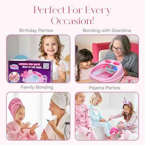 Glow in Dark Kids Spa Day Kit for Girls, 42+ Pieces Waterfall Foot Spa Toys, Nail Spa Kit, Pedicure Manicure Accessories, Perfect Spa Kit for Girls Ages 6 7 8 9 10 11 12, Fun Birthday, Christmas Gifts
