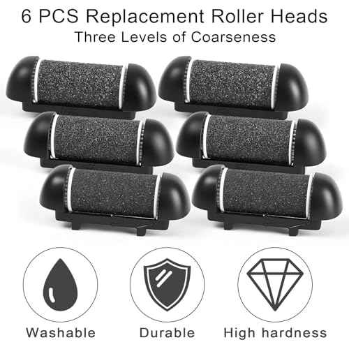 6pcs Replacement Roller Refill Heads for Electric Callus Remover,Feet Pedicure Kit Refill Rollers, 2 Extra Coarse, 2 Regular Coarse, 2 Fine Coarse Refill Rollers (Black)