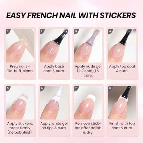 Beetles French Gel Polish Set - White Nude Pink Gel Nail Polish Soak Off UV LED French Tip Manicure with 2 French Manicure Nail Art Sticker Sheets, Classic French Nail Kit for DIY at Home or Salon