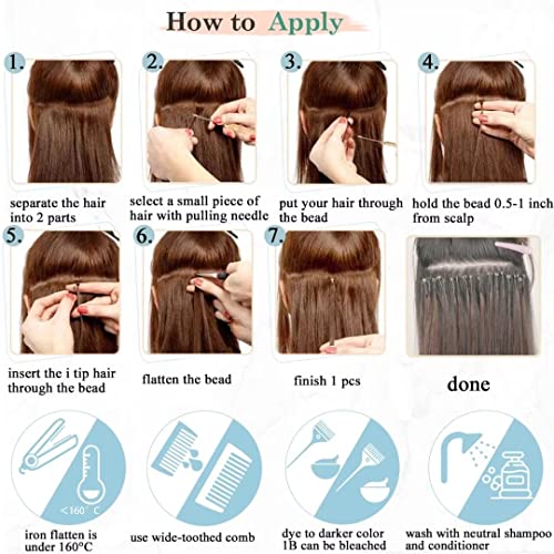 I Tip Remy Human Hair Extensions Cold Fusion Hair Piece Pre Bonded Keratin Stick In Hair Extensions Long Straight #18/613 Golden Brown Highlighted Bleach Blonde Hairpieces 100 Strands 100g 18"