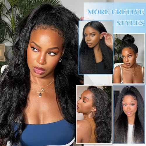 4C Edge Kinky Straight Human Hair Wigs 13x6 HD Lace Front Wigs Human Hair 250% Density Wig With Curly Edges Baby Hair For Black Women Natural Color 22 Inch