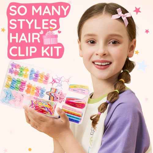 Teenitor Hair Accessories for Girls 193pcs Hair Clips Kit Toddler Hair Accessories, Mini Hair Clips for Girls, Small Claw Clips Bobby Pins and Elastic Hair Ties