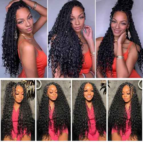 24 Inch Goddess Locs Crochet Hair 8 Packs Faux Locs Crochet Hair for Black Women 1B/Purple Pre-curled River Locs Hair for Women Pre Looped Bohemian Hair Synthetic Extensions (1B/Purple,24 Inch)