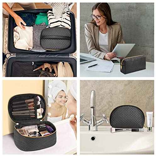KTMOUW Makeup Bag 3 Pcs waterproof Cosmetic Bag Portable Travel Cosmetic Bag Weave Organizer storage bag (Black)