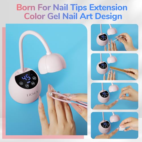 LIORA UV LED Nail Lamp - Gooseneck UV Light for Gel Nails, Cordless USB Rechargeable Flash Curing Lamp with 4 Timers & Auto Sensor, Nail Dryer Gel Polish Light for Salon Home DIY