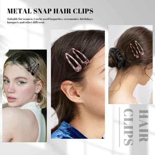 20 PCS Metal Snap Hair Clips Water Drop No Slip Barrettes for Women Bright Small Hair Clips For Thick And Thin Fine Hair,Black Tortoiseshell,1.97 x 0.5 In.