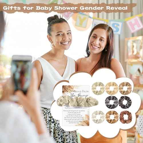 Yinkin 50 Sets Boho Baby Shower Favor for Guests Baby Shower Hair Ties Favors 50 Brown Scrunchies 50 a Message from The Bump Thank You Cards Boho Scrunchies Party Favor for Guest Gender Reveal