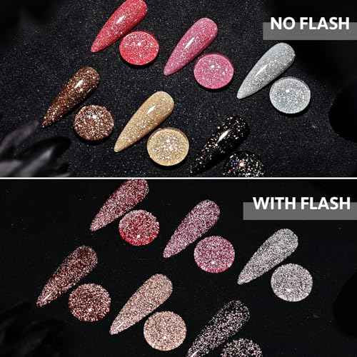 GAOY Reflective Glitter Gel Nail Polish Set for 6 Colors Including Pink Red Silver Black Colors Holographic Gel Polish Kit for Salon Manicure and Nail Art DIY at Home