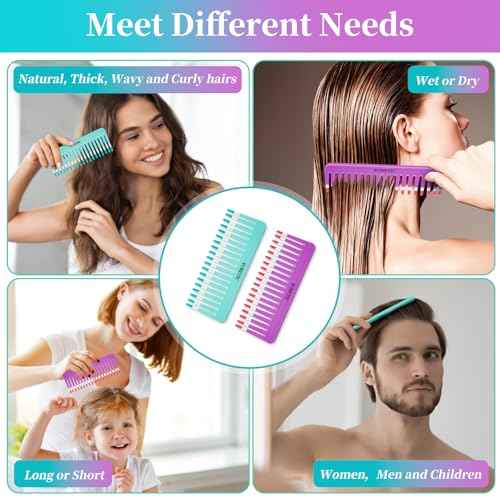 2-Pack Wide-Tooth Anti-Static Comb Set-6.1inch Handle-Free Design, Suitable for Curly, Wet & Dry Hair, Portable Travel Detangling Comb (Purple+Blue)