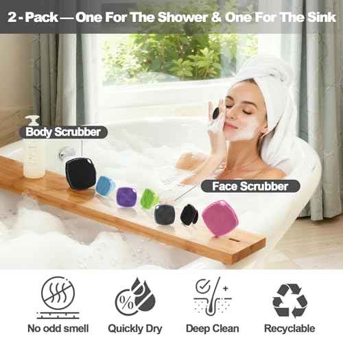 2 Pack Face Scrubbers, Silicone Face Scrubber Soft Bristles, Gentle Lather, Exfoliating & Deep Cleaning for Sensitive Skin, Giant Suction Cup Stick Securely, Easy to Store (Black)