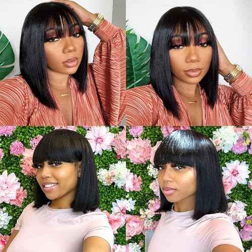 Lusina Short Bob Wig Human Hair Glueless 2x4 HD Lace Colsure Wigs, Ready to Go Wigs For Women Beginner Friendly (Black, 14 Inch)