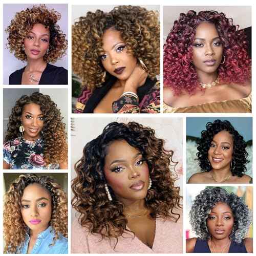 GoGo Curl Crochet Hair,8inch Pre Looped Water Wave Beach Curl Ocean Wave Crochet Braiding Hair,8pcs Box Braids Short Curly Crochet Hair for Black Women (8inch,#1B)