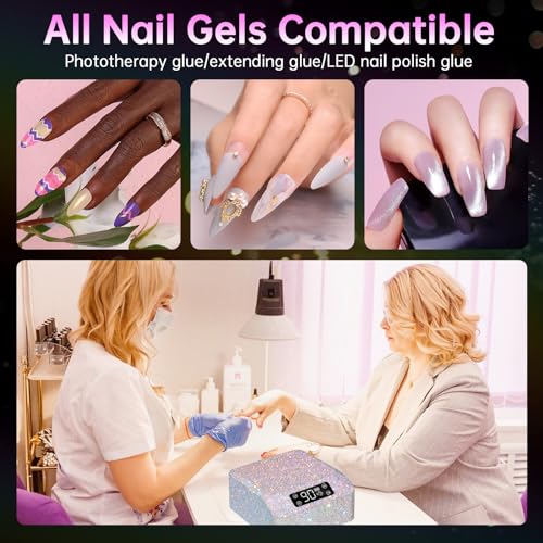 UV LED Nail Lamp 96W Plug-in Nail Dryer Sparkly Gel Polish Light 4 Timer Setting Professional Quick Dry Curing Lamp with Display Auto Sensor for Salon & Home