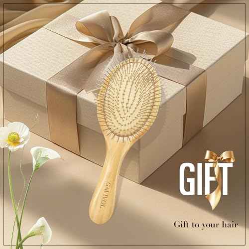 Bamboo Paddle Hairbrush with Steel Bristles for Anti-Static Detangling & Scalp Massage ? Wooden Handle Brush for Hair Growth, All Hair Types