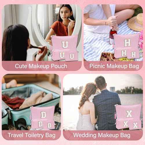 Initial Gifts Travel Cosmetic Makeup Pouch Bags Sets for Purse, 3pcs Stoney Clover Dupes Pouch Makeup Bag, Personalized Cosmetic Bags Set for Women, Make up Bag for Teen Girls 13 14 15 16 17 (A, Pink)
