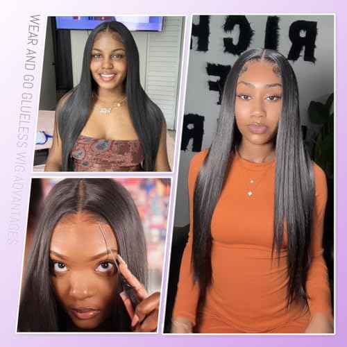 U&A Ua Hair 9x7 Glueless Synthetic Lace Front Wig Wear And Go Pre Plucked Pre Cut Straight Wig Vivid Self Growing Clean Hairline with Tiny Knots Natural No Glue Wig 22Inch