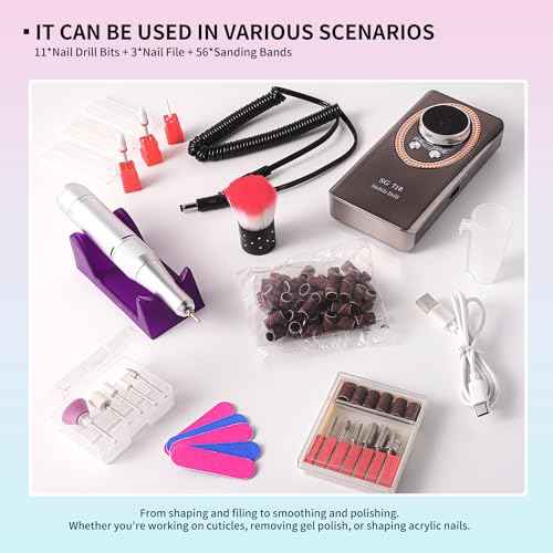 Electric Nail File for Acrylic Nail Kit, 45000RPM Electric Nail Drill Professional Manicure Pedicure Set with Nail Drill Kit Bits, Efile Cordless for Manicure