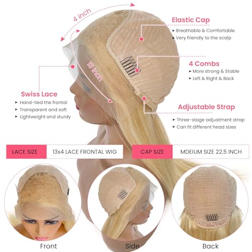 613 Lace Front Wig Human Hair 13x4 HD Transparent Lace Frontal Wigs for Women 10A Straight Blonde Lace Front Wigs Glueless Pre Plucked With Baby Hair 22 Inch 613 Blonde Lace Front Wig 150% Density