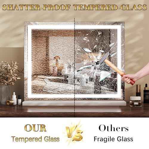 ROLOVE 23x18 Inch Lighted Vanity Mirror, 3-Color Dimmable LED & Touch Control - Large Makeup Mirror for Dressing Room (Wall/Tabletop Mount)