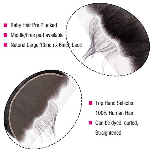 beauty youth 13x6 Lace Frontal with Baby Hair 16inch Transpent HD Transpare Frontal Pre Plucked 12A Lace Closure Free Part Brazilian Virgin Human Hair Lace Frontal with Bangs 180% Density