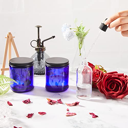 Lallisa 32 Pcs 8 oz Cobalt Blue Glass Jars with Black Metal Lids Round Small Cosmetic Jars Round Glass Containers for Apothecary Body Butter Herbs Spice and Food Storage
