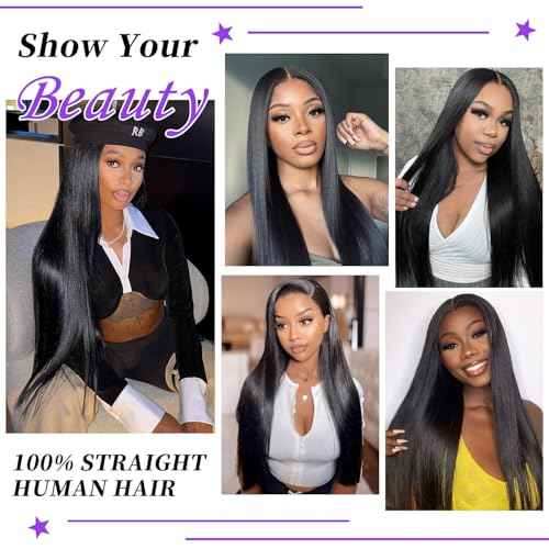 12A Brazilian Straight Bundles Human Hair 20 22 24 Inch 100% Unprocessed Virgin Hair Straight Weave Bundles Human Hair 3 Bundles (300g Natural Black)