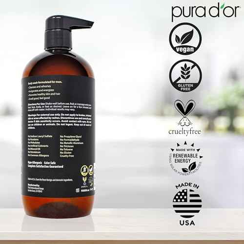 PURA D'OR 24 Oz 8-in-1 Hair & Body Cleanser For Men ? Sulfate-Free, Multi-Use Wash for Hair, Face, Beard & Body, with Organic Aloe Vera, Cedarwood & Lemongrass, Energizing & Deodorizing Formula