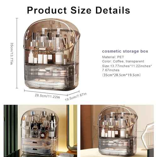 DASITON Makeup Organizer for Vanity,Large Capacity Cosmetic Organizer for Countertop,3 Layers Makeup Storage Organizer,Waterproof & Dustproof Cosmetic Display Case for Bathroom,Dresser,Bedroom(Coffee)
