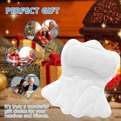 REEZEIVI Bath Pillows for Tub,Bath Pillow with 6 Non-Slip Suction Cups,Soft 4D Mesh Fabric,Bathtub Pillows for Tub Neck and Back Support,Extra Thick Luxury Bathtub Pillows,White